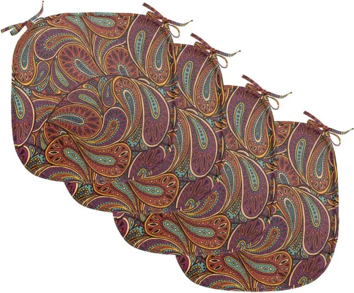 Vista 140 de Lunarable Cojín de asiento para silla de café, siluetas de taza de café expreso con frijoles fuente de cafeína, ilustración de bebidas gourmet