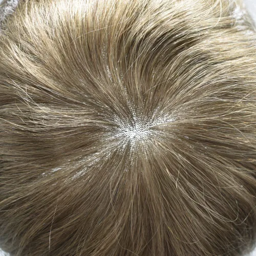 Vista 6 de Toupee para hombres sistemas de reemplazo de piel sintética con encaje suizo para hombre, nudos blanqueados, línea capilar natural para hombres