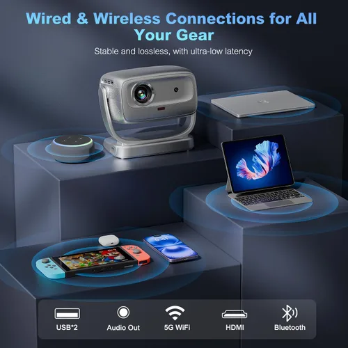 Vista 6 de Proyector inteligente 4K nativo 1080P 1800 ANSI, enfoque automático, WiFi 5G, Bluetooth 5.2, aplicaciones integradas, proyector de película portátil