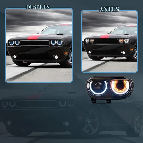 Vista 3 de Conjunto de faros delanteros VLAND Compatible con Dodge Challenger 2008-2014 3ra Gen Cupé, Normal