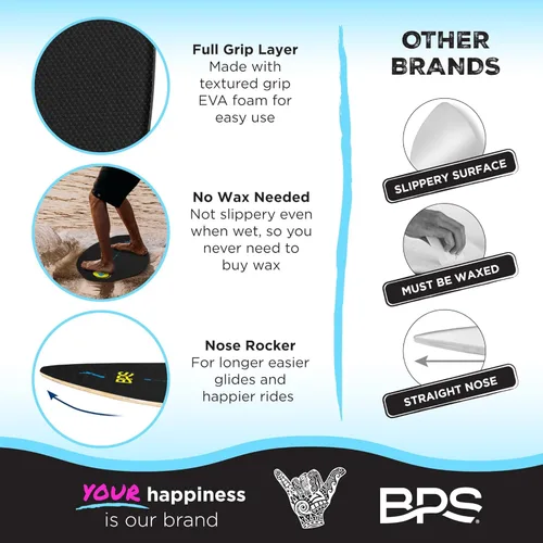 Vista 3 de BPS Skimboard 'Shaka' de Nueva Zelanda con almohadillas de agarre EVA de colores y capa transparente de alto brillo tablas de madera para aventuras