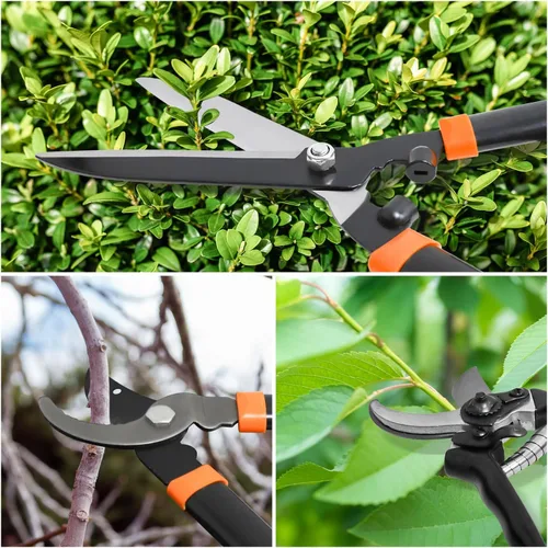 Vista 7 de Machete, tijeras de seto y tijeras de árbol, juego de 3 tijeras de jardín resistentes con tijeras de árbol de acción compuesta, corta ramas gruesas