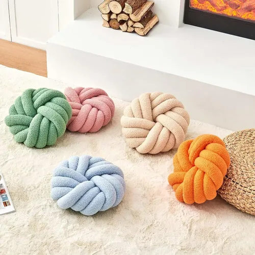 Vista 4 de Uvvyui - Almohadas de nudo, cojines decorativos de 14 pulgadas, almohadas redondas, cojín para sofá, almohada de bola anudada suave hecha a mano