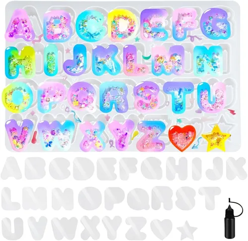 Vista 9 de Conjunto de moldes agitadores de resina, dijes kawaii, paquete de 41 bandejas de silicona, kit de botella aplicadora con punta de precisión, paquete