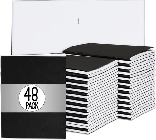 Vista 10 de Cuadernos pequeños a rayas a granel, cubierta de papel kraft negro, paquete de 48 mini diarios de composición de 4.25 x 5.5 pulgadas para niños