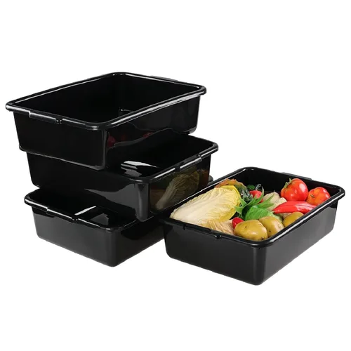 Vista 7 de Jekiyo Paquete de 4 cajas de bañera de autobús comercial, bandeja de autobús de plástico de 8 litros, lavabo negro