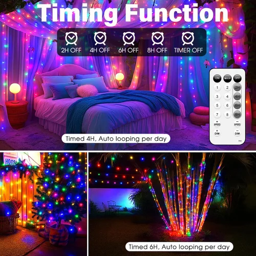 Vista 4 de Fairy Lights 66ft 200 LED USB Twinkle String Light Plug in Silver Wire Lights with Remote and Timer 8 Modes Outdoor Waterproof Starry Lights DIY