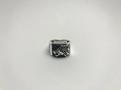 Vista 6 de Anillo de plata de ley 925K con motivo de león y piedra de ónix para hombre, Plata