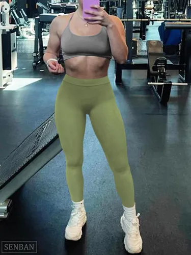Vista 5 de SENBAN Leggings con espalda en V para mujer, mallas suaves de cintura alta, sin costuras, para entrenamiento, gimnasio, yoga