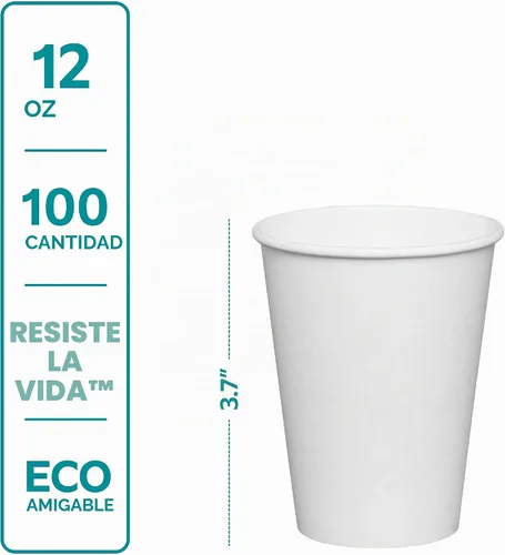 Vista 2 de GUSTO Vasos de papel blanco desechables de 12 oz [100 unidades] Tazas de café caliente