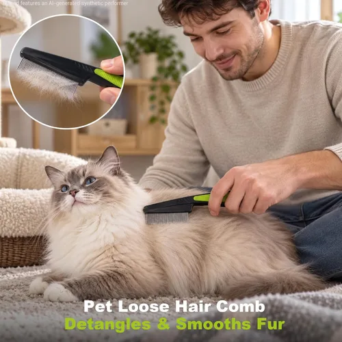 Vista 3 de Peine para pulgas para perros y gatos, peine de garrapatas de acero Verde-2pcs