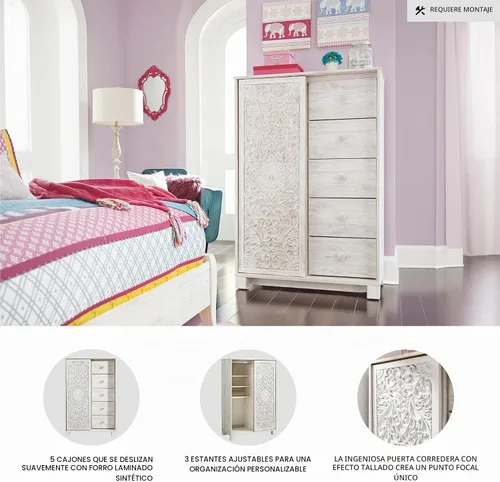 Vista 4 de Signature Design by Ashley Cómoda alta blanca para dormitorio, vestidor