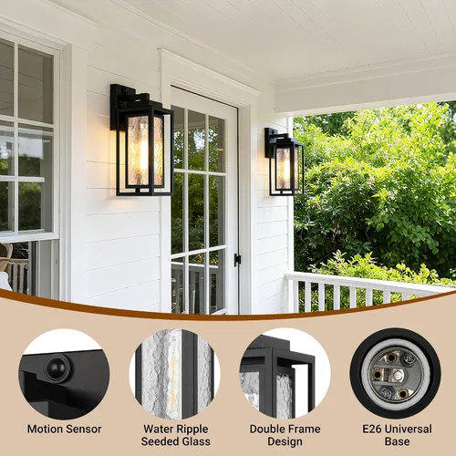 Vista 7 de WIHTU Lámpara de pared exterior con sensor de movimiento, lámpara de pared para exteriores con ondas de agua, paquete de 2 luces de pared
