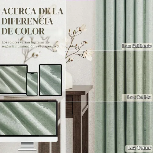 Vista 8 de Jowels Cortinas de lino verde aguamarina con ojales de 84 pulgadas de Aqua Green