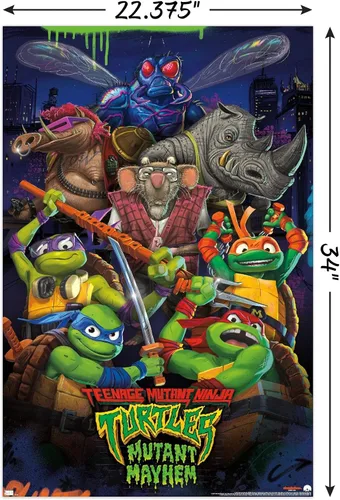 Vista 3 de Teenage Mutant Ninja Turtles: Mutant Mayhem - Póster de pared grupal, 34 pulgadas de largo x 22.4 pulgadas de ancho, versión sin marco
