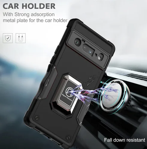 Vista 3 de Asuwish Funda de teléfono para Google Pixel 6 Pro con protector de pantalla de vidrio templado y soporte de anillo rígido híbrido resistente