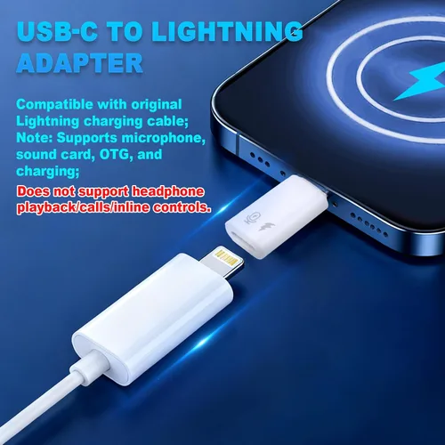 Vista 2 de 2 adaptadores hembra a USB-C macho, tarjeta de sonido de micrófono, adaptador de cable de carga OTG tipo C compatible con iPhone 17, 16, 15, 14