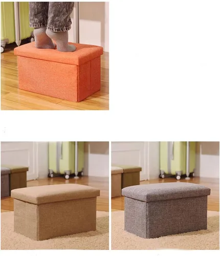 Vista 8 de FS-LN01, organizador para almacenamiento de ropa, con revestimiento, plegable, tipo Ottoman, cubo con escalón para descansar los pies, para living