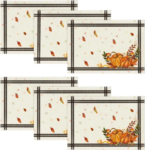 Vista 8 de Artoid Mode Juego de 2 manteles individuales de otoño y hojas de calabaza, 12 x 18 pulgadas, para decoración de fiestas, cocina, comedor