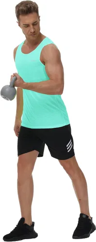 Vista 5 de Cakulo Camisetas sin mangas de neón para hombre, para entrenamiento, gimnasio, atletismo, natación, playa, tallas grandes y altas, de secado rápido