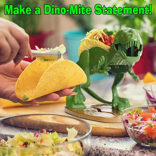 Vista 7 de Funwares Tacosaurus original - Soporte para tacos de dinosaurio, divertido y práctico regalo de elefante blanco, capacidad para 2 tacos