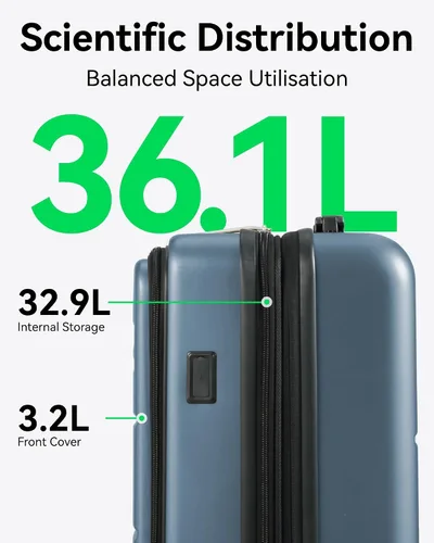 Vista 6 de LUGGEX Maleta de mano con bolsillo frontal, maleta rígida de policarbonato expandible con puerto USB, plateado, Equipaje de mano con compartimento