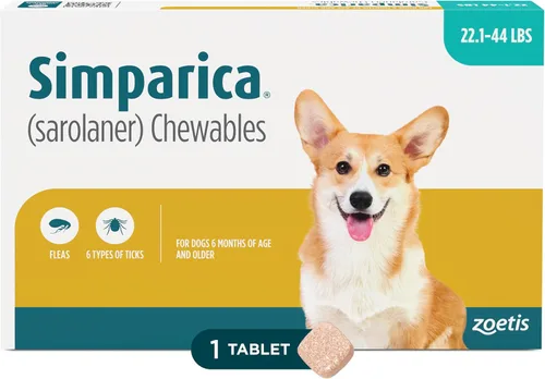 Vista 15 de Simparica (sarolaner) Masticables para perros, 120 mg/tab, 88.1-132 libras (marrón), 6 tabletas