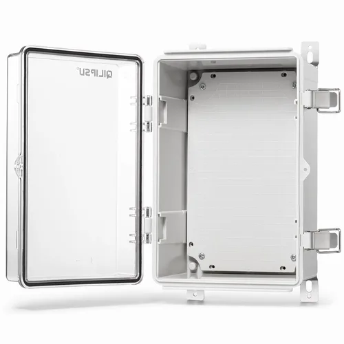 Vista 24 de QILIPSU - Caja de conexiones de acero inoxidable con tapa, bisagras y placa de montaje, universal, impermeable IP67, plástico ABS, gris, recinto