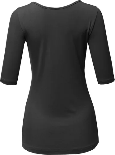 Vista 3 de SSOULM Camiseta básica elástica de manga 12 con cuello redondo y corte ajustado para mujer, talla grande