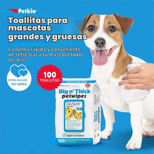 Vista 2 de Petkin Big N' Thick Toallitas para Mascotas 100