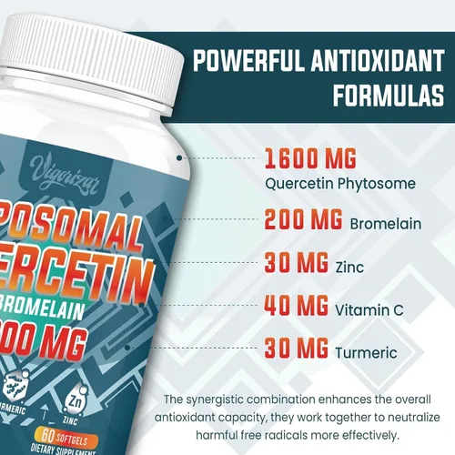 Vista 2 de Fitosoma de quercetina liposomal, quercetina con bromelina, zinc y vitamina C, complejo de fitosomas bioactivos, absorción 20 veces mayor - 60