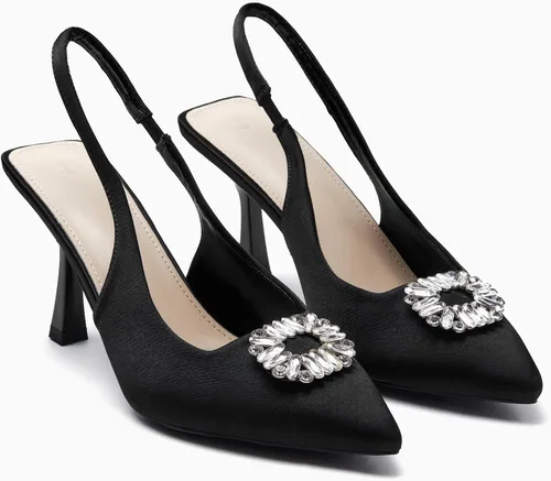 Vista 5 de Rilista Zapatos de tacón para mujer con diamantes de imitación cerrados y puntiagudos para boda y fiesta
