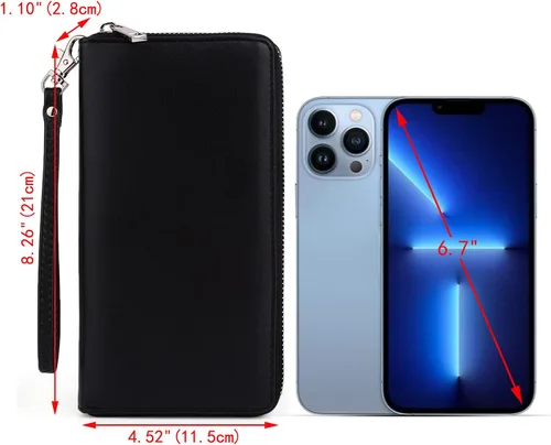 Vista 3 de UTO Cartera de cuero con cremallera alrededor de tarjetero organizador de pasaporte para damas con cartera de viaje con correa de muñeca