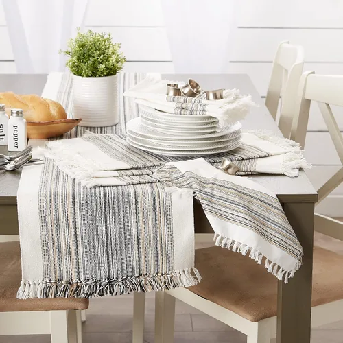 Vista 5 de DII Everyday Collection - Mantel de mesa con flecos, camino de mesa, 14 x 72 pulgadas, color negro