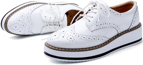 Vista 3 de DADAWEN - Zapatos con cintas tipo Oxford, con plataforma, para mujer, punta cuadrada