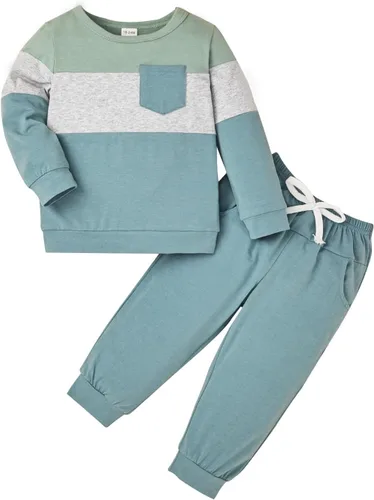 Vista 44 de Ropa de otoño e invierno para bebé, trajes de niño pequeño, sudadera de manga larga, sudadera de retazos y pantalones, 2 piezas, 12 meses a 5 años
