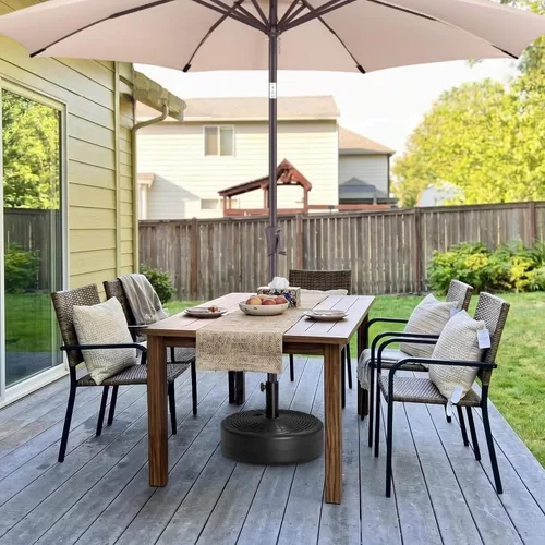 Vista 4 de FLAME&SHADE Base para sombrilla de patio, 60 libras, 17.7 pulgadas, base de sombrilla rellena de agua resistente para mesa de mercado, jardín