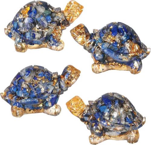Vista 4 de SUNYIK Paquete de 2 estatuas de tortuga de cristal de orgón, amuleto de tortuga de piedra de Reiki, escultura Fengshui para decoración de oficina