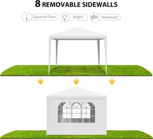 Vista 4 de Carpa para exteriores de 10 x 10 pies, tienda de campaña para fiestas de boda, cenador portátil, carpa con toldo, camping, refugio, almacenamiento