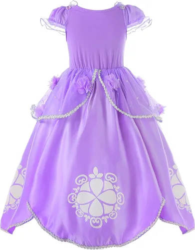 Vista 2 de Disfraces de princesa para niñas, vestido de princesa morado con accesorios