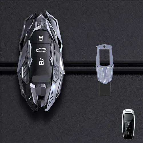 Vista 3 de Funda de metal para llavero para Audi A6 A7 A8 Q8 SQ8 E-Tron S6 S7 RS6 Q7, plateado