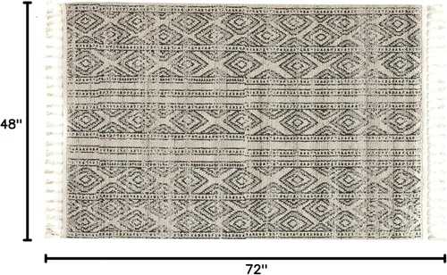 Vista 3 de nuLOOM Chenoa - Alfombra tribal a rayas con borlas, 4 x 6, marfil
