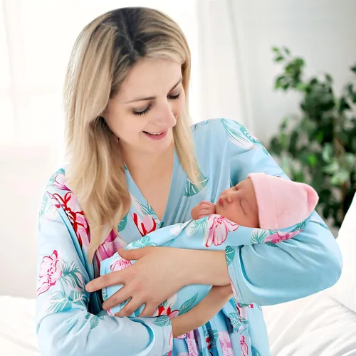 Vista 10 de Mepase 5 piezas de mamá y yo hospital a juego trajes de maternidad bata de envolver manta para bebé niña niños diadema sombrero para mamá bebé