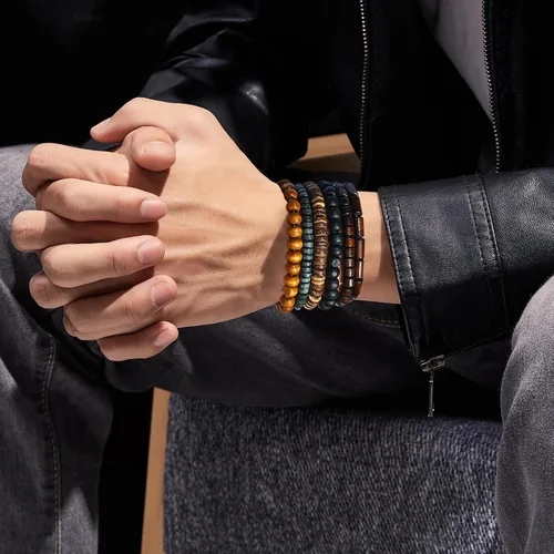 Vista 8 de Pulsera Gótica Ajustable de Cuero Trenzado Punk Multicapa de Estilo Grunge, Conjunto de Pulseras Emo con Brazalete de Metal, Envoltura