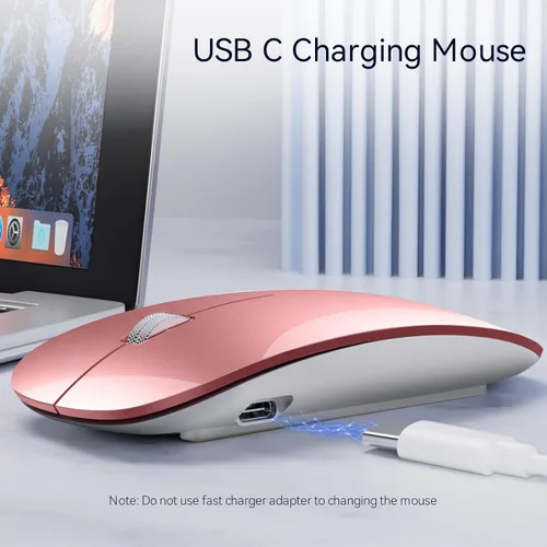 Vista 3 de Uiosmuph Ratón inalámbrico G11, mouse de computadora recargable USB C, ratones silenciosos delgados de 2.4 GHz óptico con receptor USB Nano y Oro