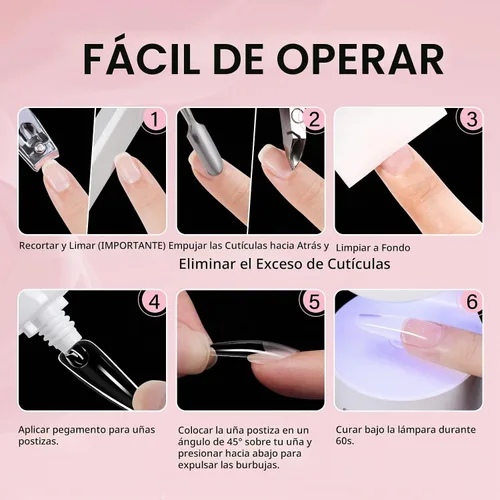 Vista 9 de AILLSA Kit de uñas de gel sólido pegamento para uñas para uñas postizas acrílicas, kit de extensión de uñas de gel con lámpara de uñas