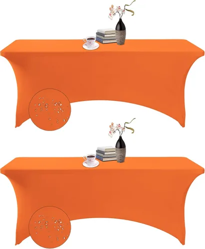 Vista 157 de Paquete de 2 fundas de mesa de elastano impermeables para mesas rectangulares, 6 pies, negras, elásticas, resistentes a manchas, para todas