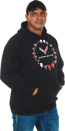 Vista 2 de JH DESIGN GROUP Sudaderas con capucha Chevy Corvette para hombre y con cremallera en 6 estilos, Clg6-negro