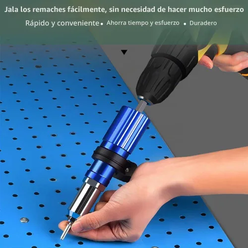 Vista 8 de Kit de adaptador de pistola de remache, herramienta de cabeza de pistola de remache para taladro inalámbrico, con 4 cabezas de remache/mango