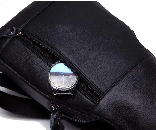 Vista 9 de Bolso de pecho de cuero genuino para hombre, bolso cruzado de hombro, bandolera, mochila de mensajero, mochila para negocios, casual
